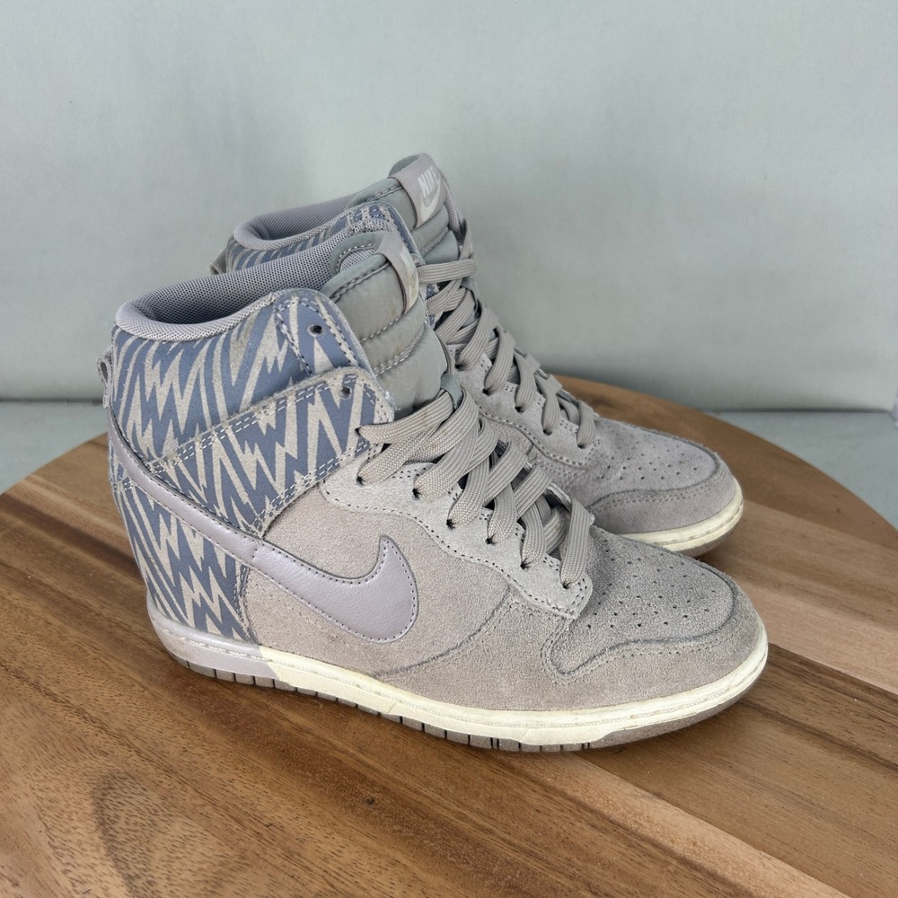 Nike Dunk Sky Hi Grey Suede Zig Zag Wedge Sneakers 543258-003 Womens Size 6.5
